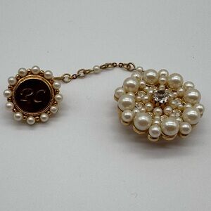 Vintage Avon Presidents Club PC Brooch Chain Faux Pearl Rhinestone Pin